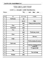 Đề kiểm tra từ vựng Unit 11 môn Tiếng Anh Lớp 7 - Nguyễn Thu Ngân